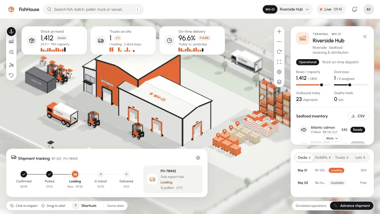 FishHouse interactive 3D seafood warehouse and loading yard